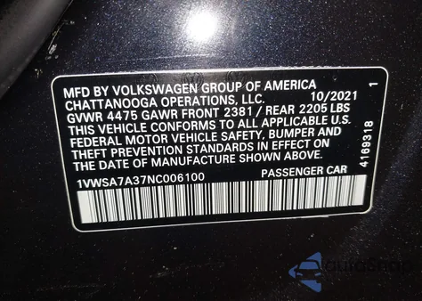 2022 Volkswagen Passat 2.0T Se z USA, uszkodzony, nr VIN 1VWSA7A37NC006100